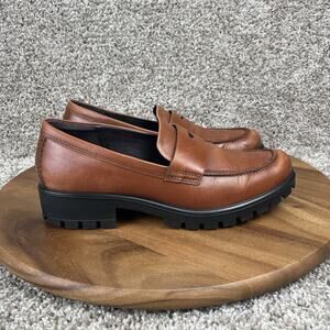 Ecco Modtray Stacked Sole Penny Loafers Cognac EU 41 / US 10-10.5 Brown Shoes